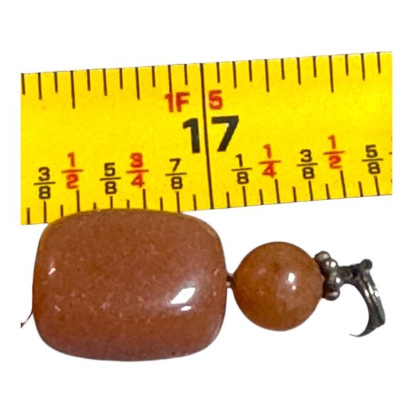 Sterling Silver Clasped Orange Aventurine Gemstone Beaded Necklace Handmade 17" - Picture 6 of 7